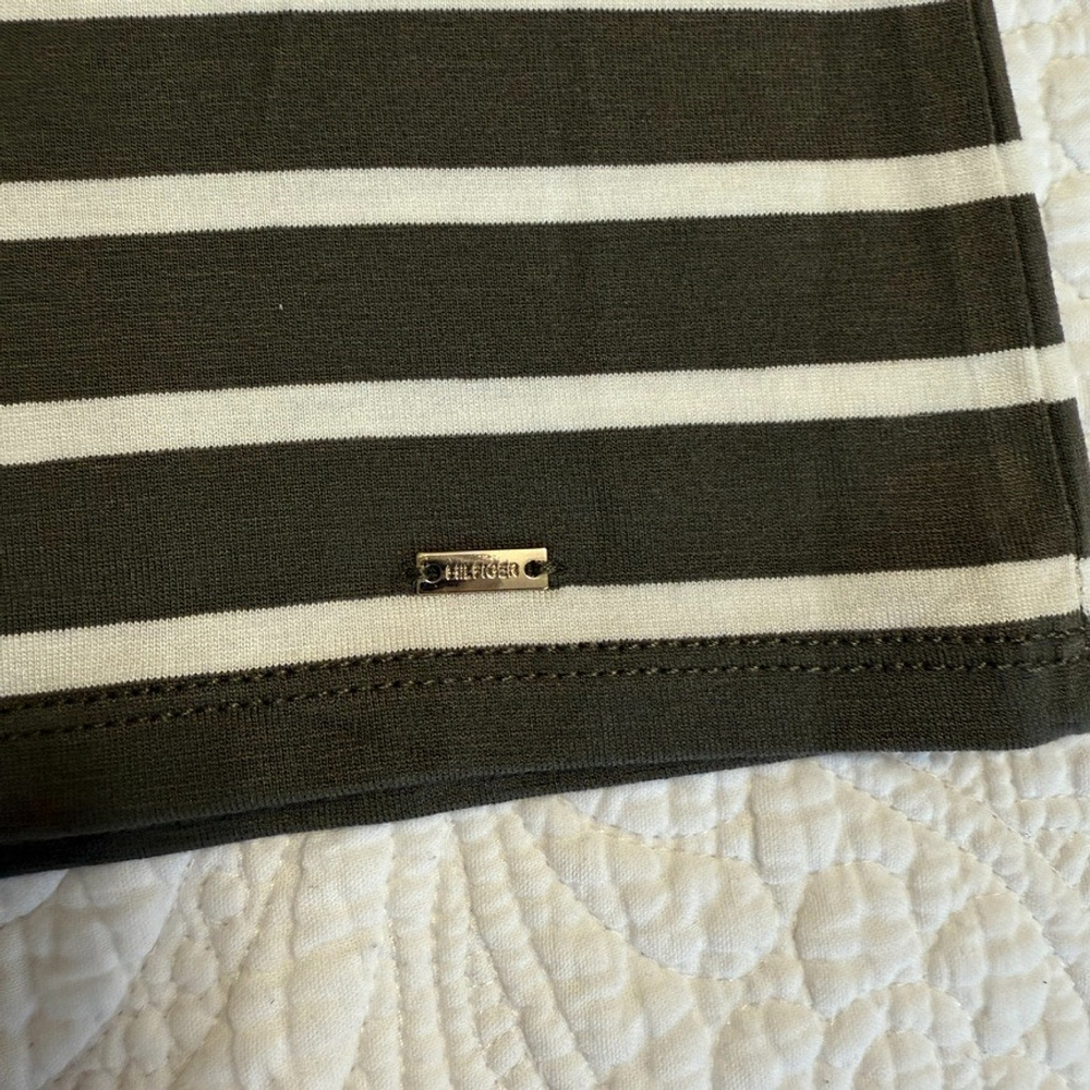 Tommy Hilfiger Olive Green & White Striped Round Neck T-Shirt Womens Size Small - Picture 7 of 11
